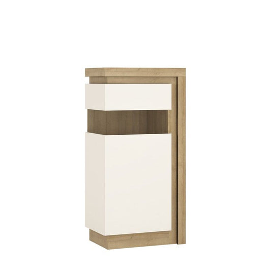 FTG Lyon Narrow display cabinet (LHD) 123.6cm high in Riviera Oak/White High Gloss