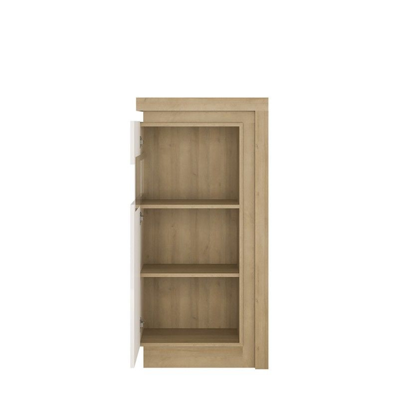 FTG Lyon Narrow display cabinet (LHD) 123.6cm high in Riviera Oak/White High Gloss