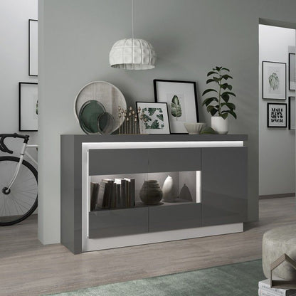 FTG Lyon Narrow display cabinet (LHD) 164.1cm high in Platinum/Light Grey Gloss