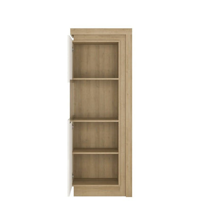 FTG Lyon Narrow display cabinet (LHD) 164.1cm high in Riviera Oak/White High Gloss