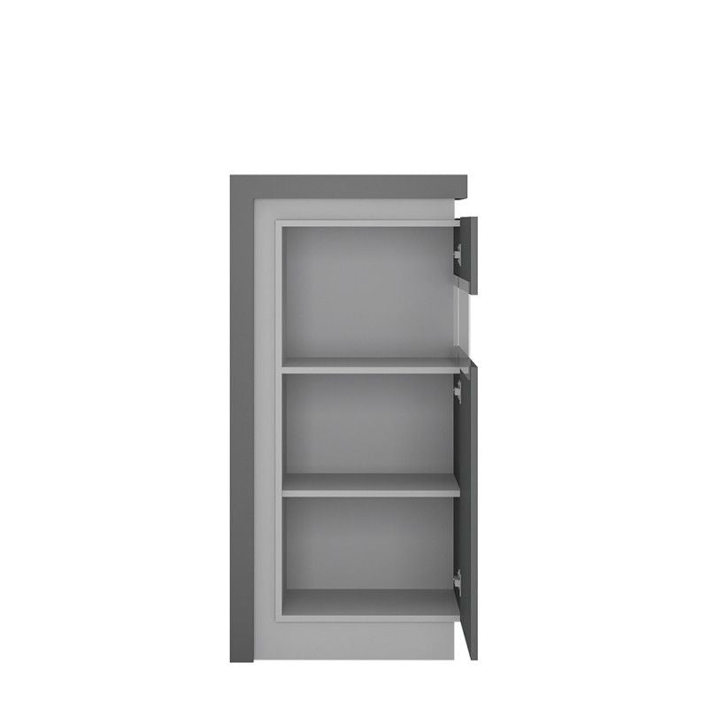 FTG Lyon Narrow display cabinet (RHD) 123.6cm high in Platinum/Light Grey Gloss