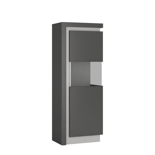 FTG Lyon Narrow display cabinet (RHD) 164.1cm high in Platinum/Light Grey Gloss