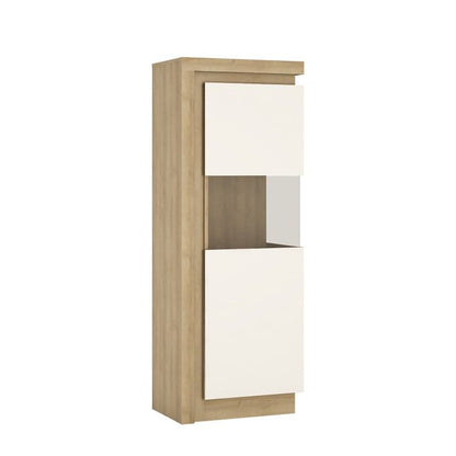 FTG Lyon Narrow display cabinet (RHD) 164.1cm high in Riviera Oak/White High Gloss