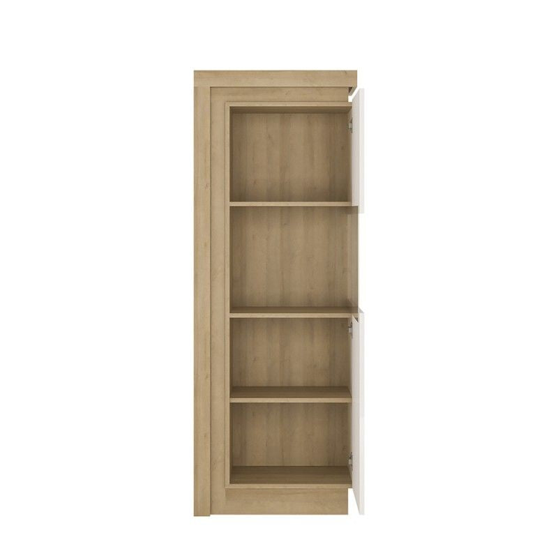 FTG Lyon Narrow display cabinet (RHD) 164.1cm high in Riviera Oak/White High Gloss