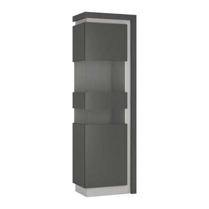 FTG Lyon Tall narrow display cabinet (LHD) in Platinum/Light Grey Gloss