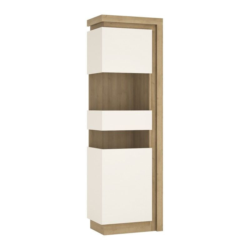 FTG Lyon Tall narrow display cabinet (LHD) in Riviera Oak/White High Gloss