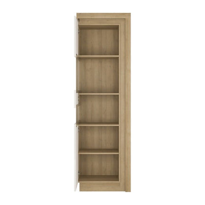 FTG Lyon Tall narrow display cabinet (LHD) in Riviera Oak/White High Gloss