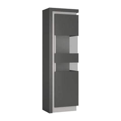 FTG Lyon Tall narrow display cabinet (RHD) in Platinum/Light Grey Gloss