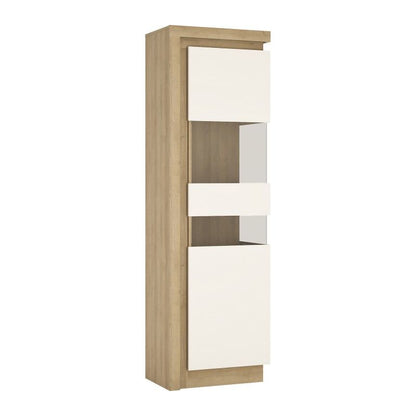 FTG Lyon Tall narrow display cabinet (RHD) in Riviera Oak/White High Gloss