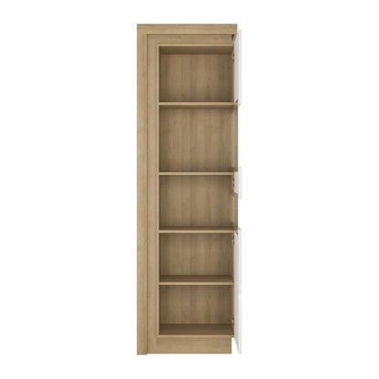 FTG Lyon Tall narrow display cabinet (RHD) in Riviera Oak/White High Gloss