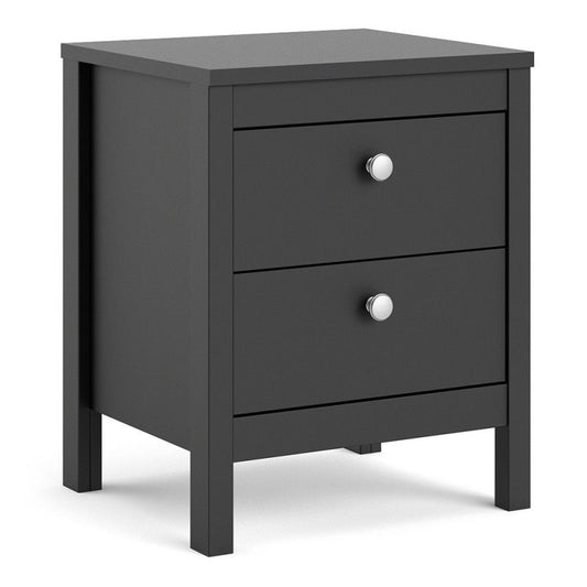 FTG Madrid Bedside Table 2 drawers in Matt Black