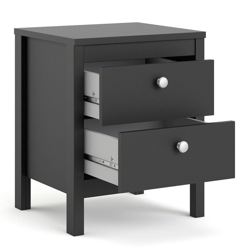 FTG Madrid Bedside Table 2 drawers in Matt Black