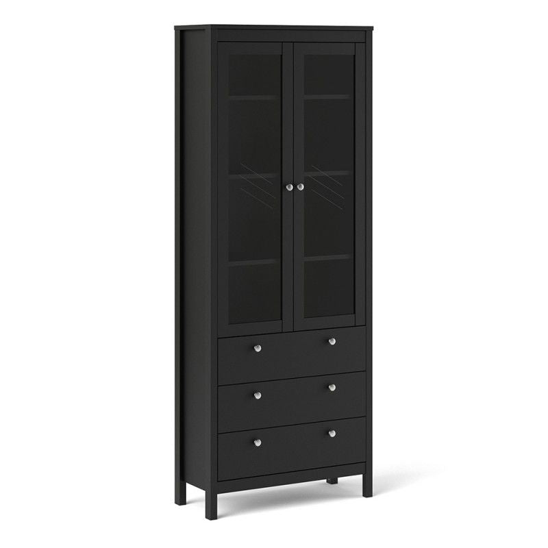 Madrid China Cabinet 2 Doors Glazed + 3 Drawers in Matt Black