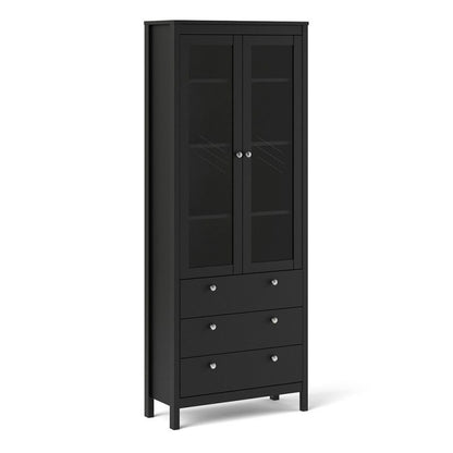 Madrid China Cabinet 2 Doors Glazed + 3 Drawers in Matt Black