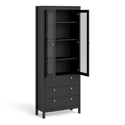 Madrid China Cabinet 2 Doors Glazed + 3 Drawers in Matt Black