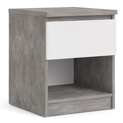 FTG Naia Bedside - 1 Drawer 1 Shelf in Concrete and White High Gloss