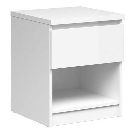 FTG Naia Bedside - 1 Drawer 1 Shelf in White High Gloss