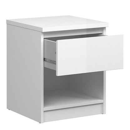 FTG Naia Bedside - 1 Drawer 1 Shelf in White High Gloss