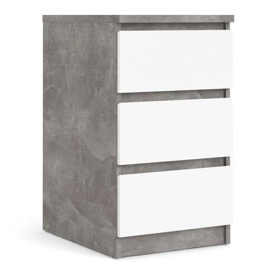 FTG Naia Bedside - 3 Drawers in Concrete and White High Gloss