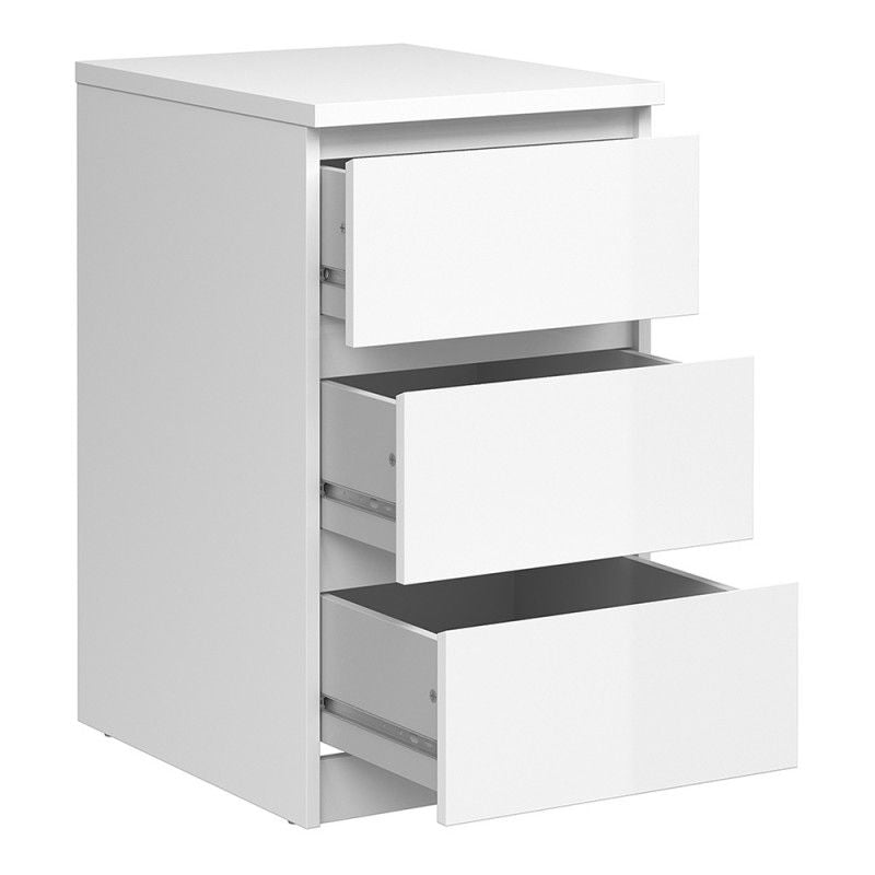 FTG Naia Bedside - 3 Drawers in White High Gloss