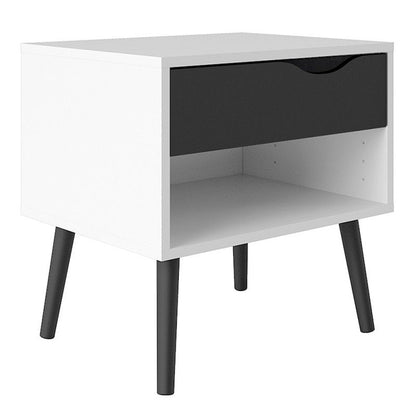 FTG Oslo Bedside 1 Drawer in White and Black Matt