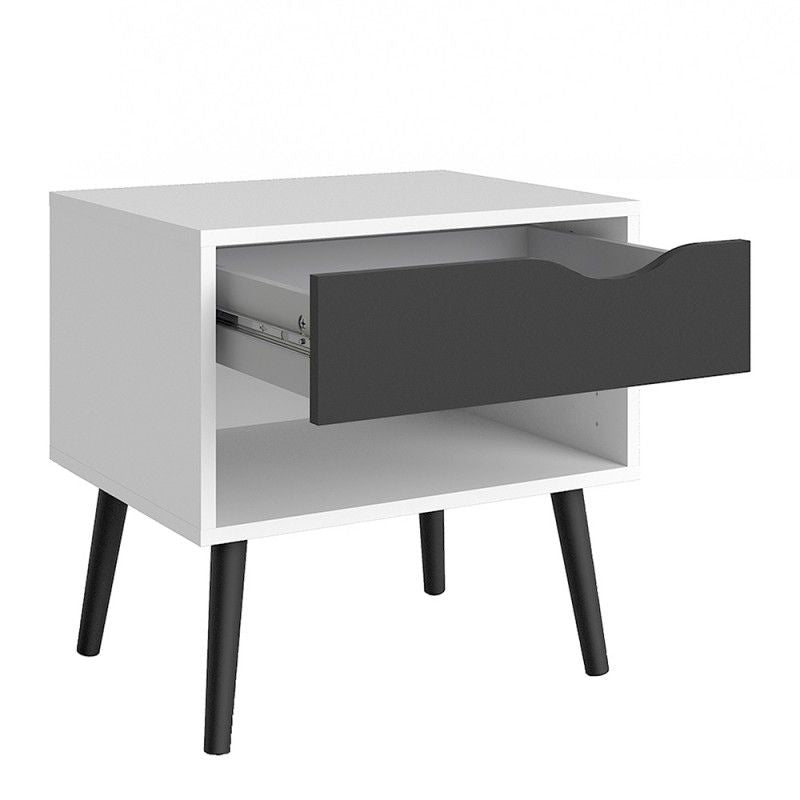 FTG Oslo Bedside 1 Drawer in White and Black Matt