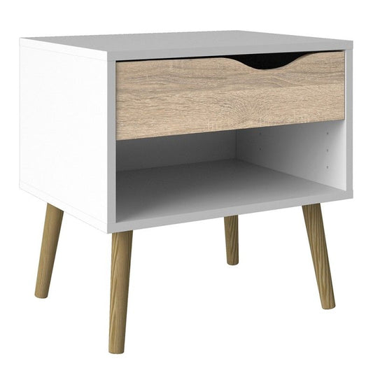 FTG Oslo Bedside 1 Drawer in White and Oak