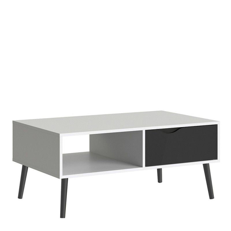 FTG Oslo Coffee Table 1 Drawer 1 Shelf in White and Black Matt