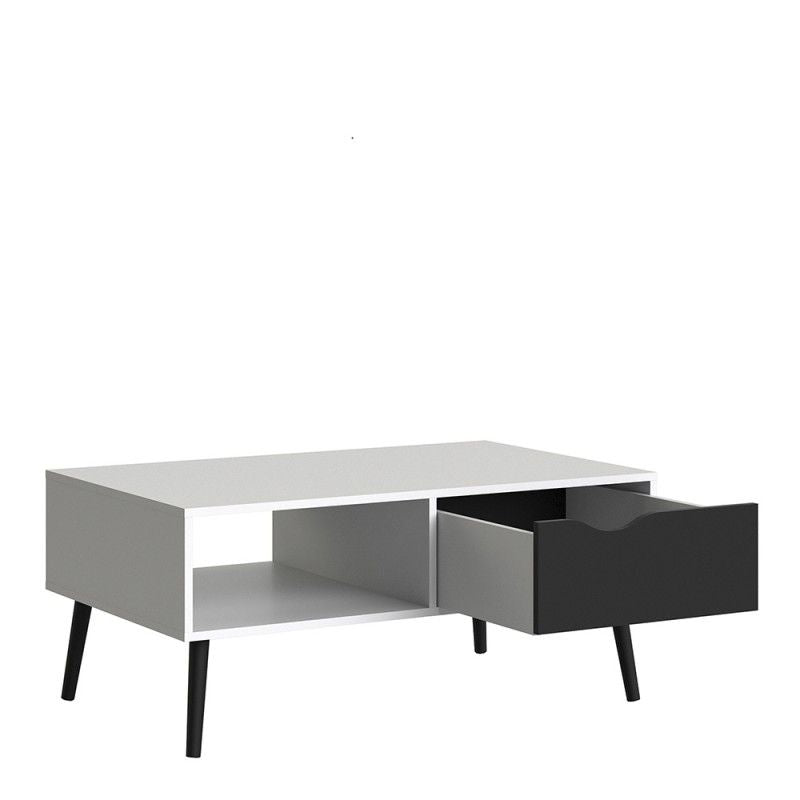 FTG Oslo Coffee Table 1 Drawer 1 Shelf in White and Black Matt