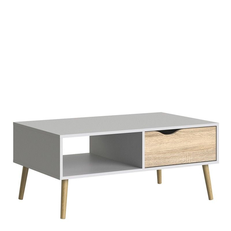 FTG Oslo Coffee Table 1 Drawer 1 Shelf in White and Oak