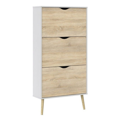 FTG Oslo Shoe Cabinet 3 Drawers in White and Oak