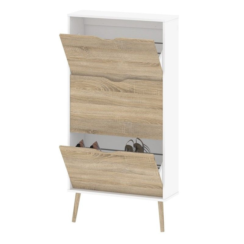 FTG Oslo Shoe Cabinet 3 Drawers in White and Oak