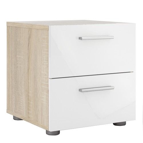 FTG Pepe Bedside 2 Drawers in Oak with White High Gloss