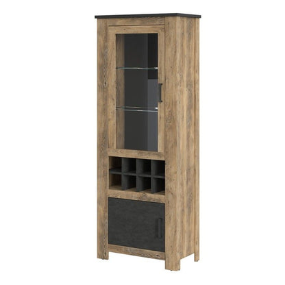 FTG Rapallo 2 door display cabinet with wine rack in Chestnut and Matera Grey