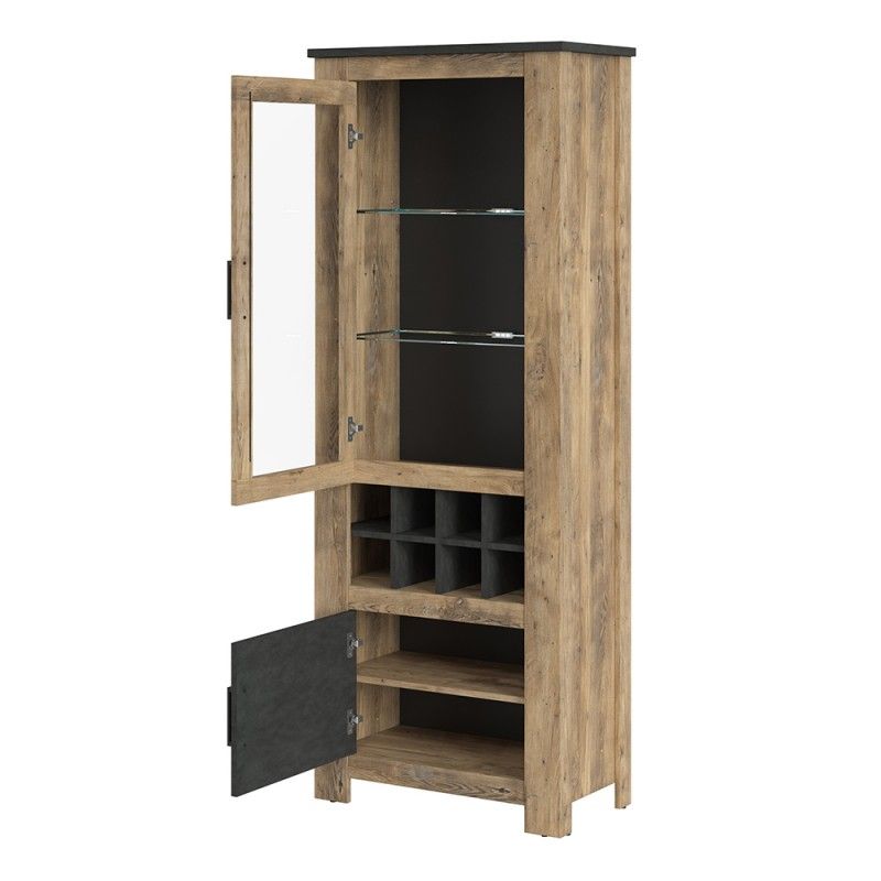 FTG Rapallo 2 door display cabinet with wine rack in Chestnut and Matera Grey