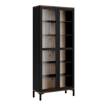 FTG Roomers Display Cabinet Glazed 2 Doors in Black and Walnut