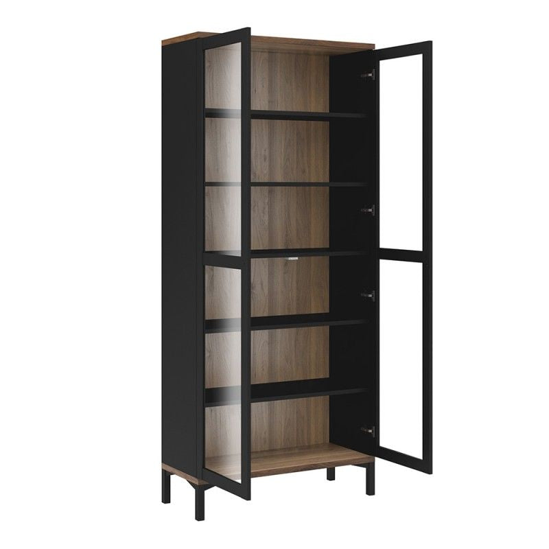 FTG Roomers Display Cabinet Glazed 2 Doors in Black and Walnut