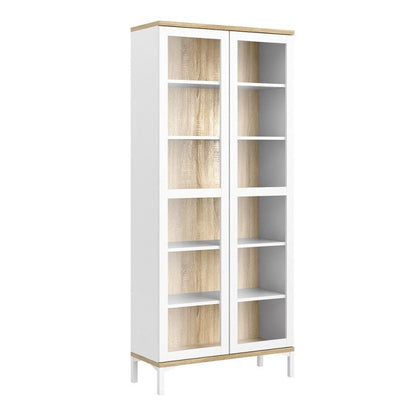 FTG Roomers Display Cabinet Glazed 2 Doors in White and Oak