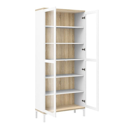 FTG Roomers Display Cabinet Glazed 2 Doors in White and Oak