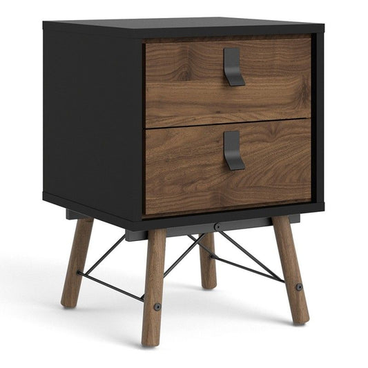 FTG Ry Bedside cabinet 2 drawer in Matt Black Walnut