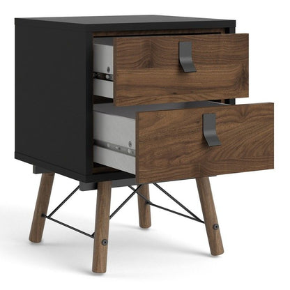 FTG Ry Bedside cabinet 2 drawer in Matt Black Walnut