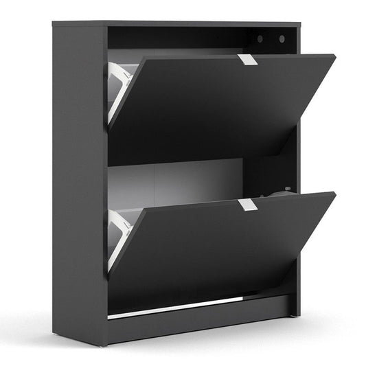 FTG Shoes Shoe cabinet with 2 tilting doors and 2 layers Black