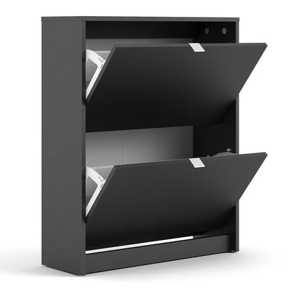 FTG Shoes Shoe cabinet w. 2 tilting doors and 2 layers Black