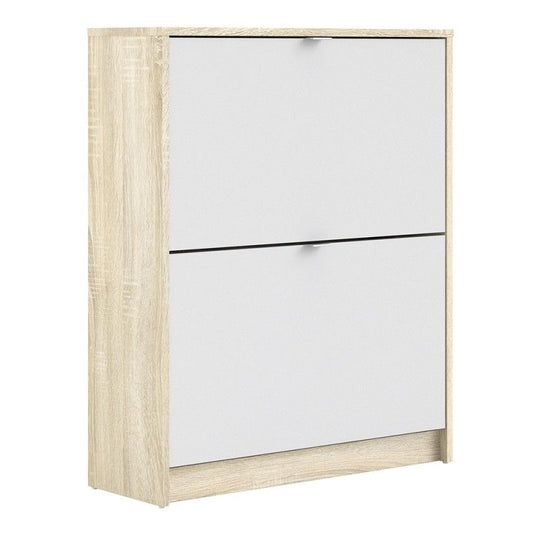 FTG Shoes Shoe cabinet with 2 tilting doors and 2 layers White oak