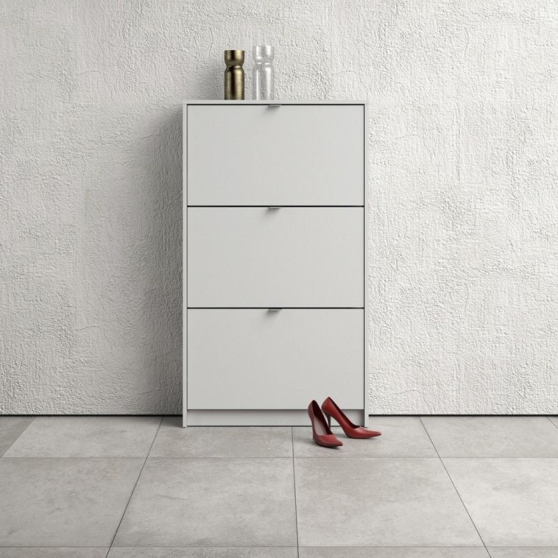 FTG Shoes Shoe cabinet with 3 tilting doors and 1 layer Plain White