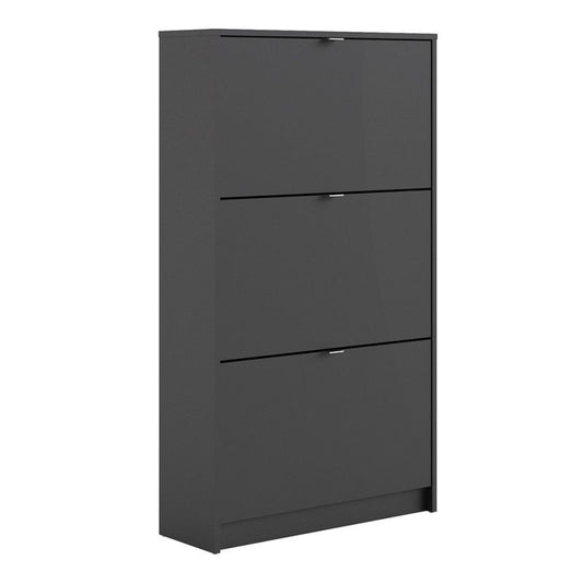 FTG Shoes Shoe cabinet w. 3 tilting doors and 2 layers Black