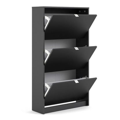 FTG Shoes Shoe cabinet w. 3 tilting doors and 2 layers Black