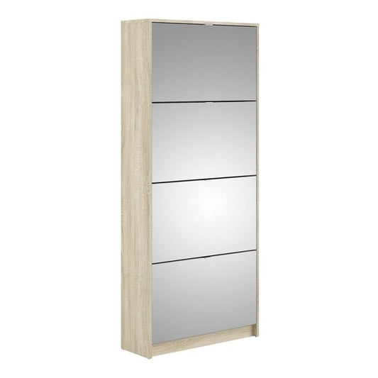 FTG Shoes Shoe cabinet w. 4 mirror tilting doors and 2 layers Oak