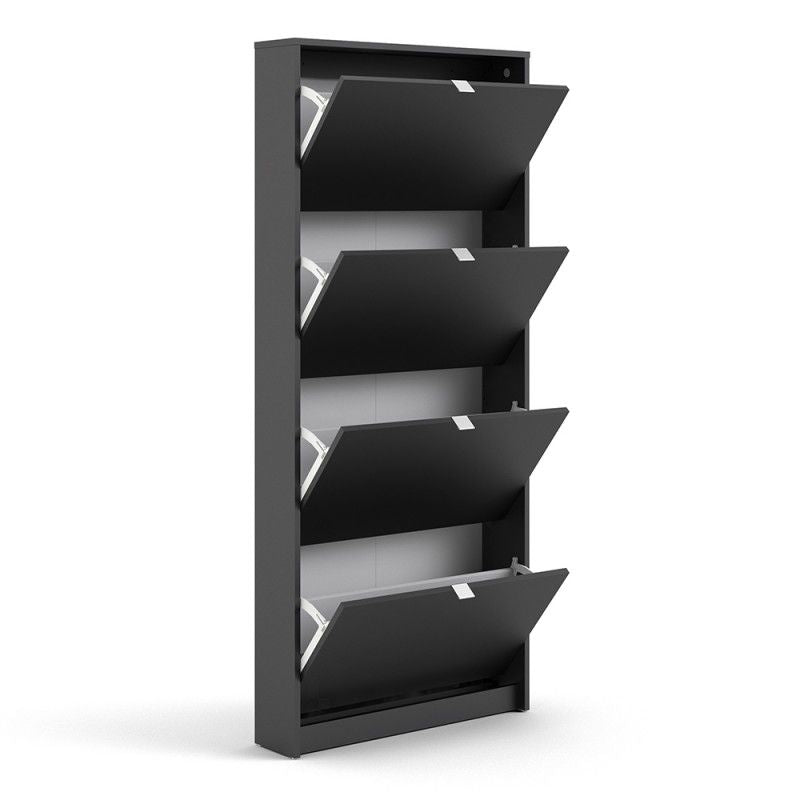 FTG Shoes Shoe cabinet w. 4 tilting doors and 1 layer Black