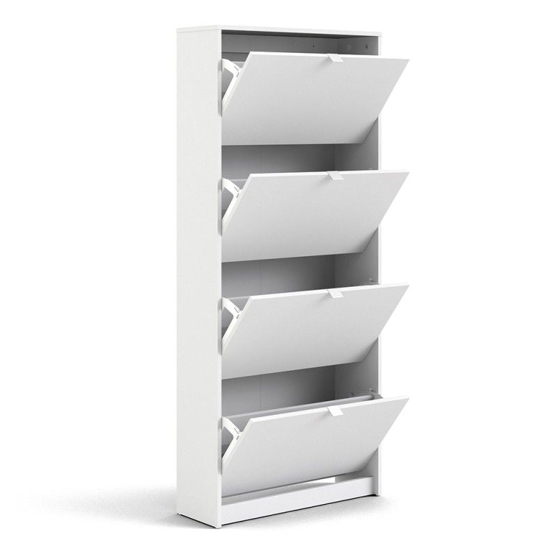 FTG Shoes Shoe cabinet w. 4 tilting doors and 2 layers Plain White